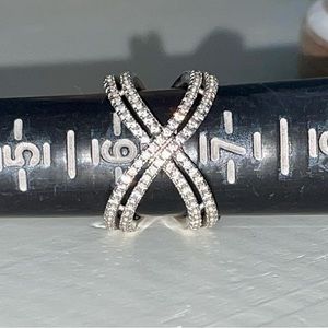 Sterling Silver CZ Crossover Ring Size 6.5